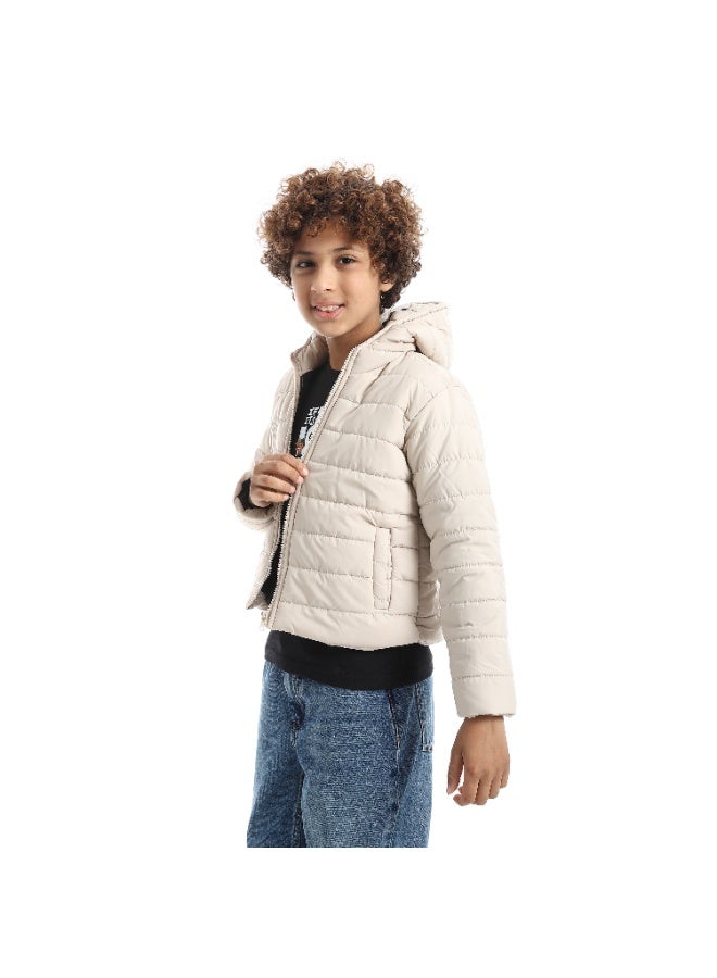 Andora Boys' Basic Padded Hooded Jacket_Beige - Image 4